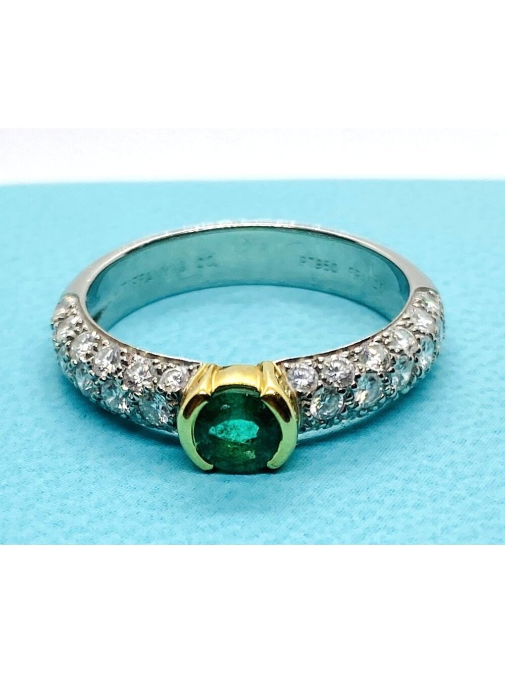 Tiffany & Co France Platinum 950 18K Emerald Diamond Etoile Ring Size 6